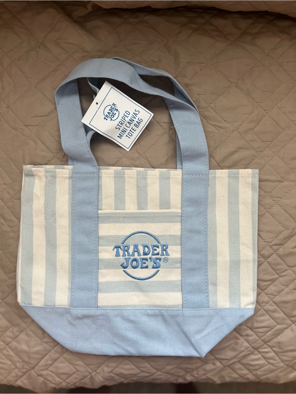 Trader Joe's Blue & Cream Striped Tote Bag